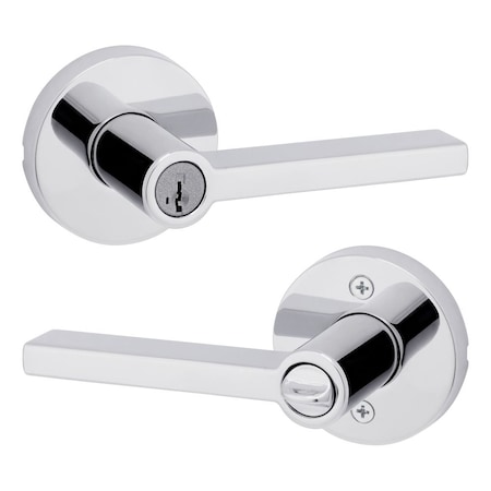 Kwikset Halifax Lever , Round Rose Entry Door Lock SmartKey , 6AL Latch, RCS Strike Bright Chrome Finish 740HFLRDT-26S